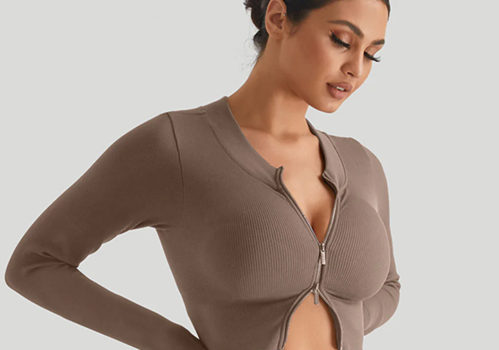 Ribbed Two-Way Zipper Top